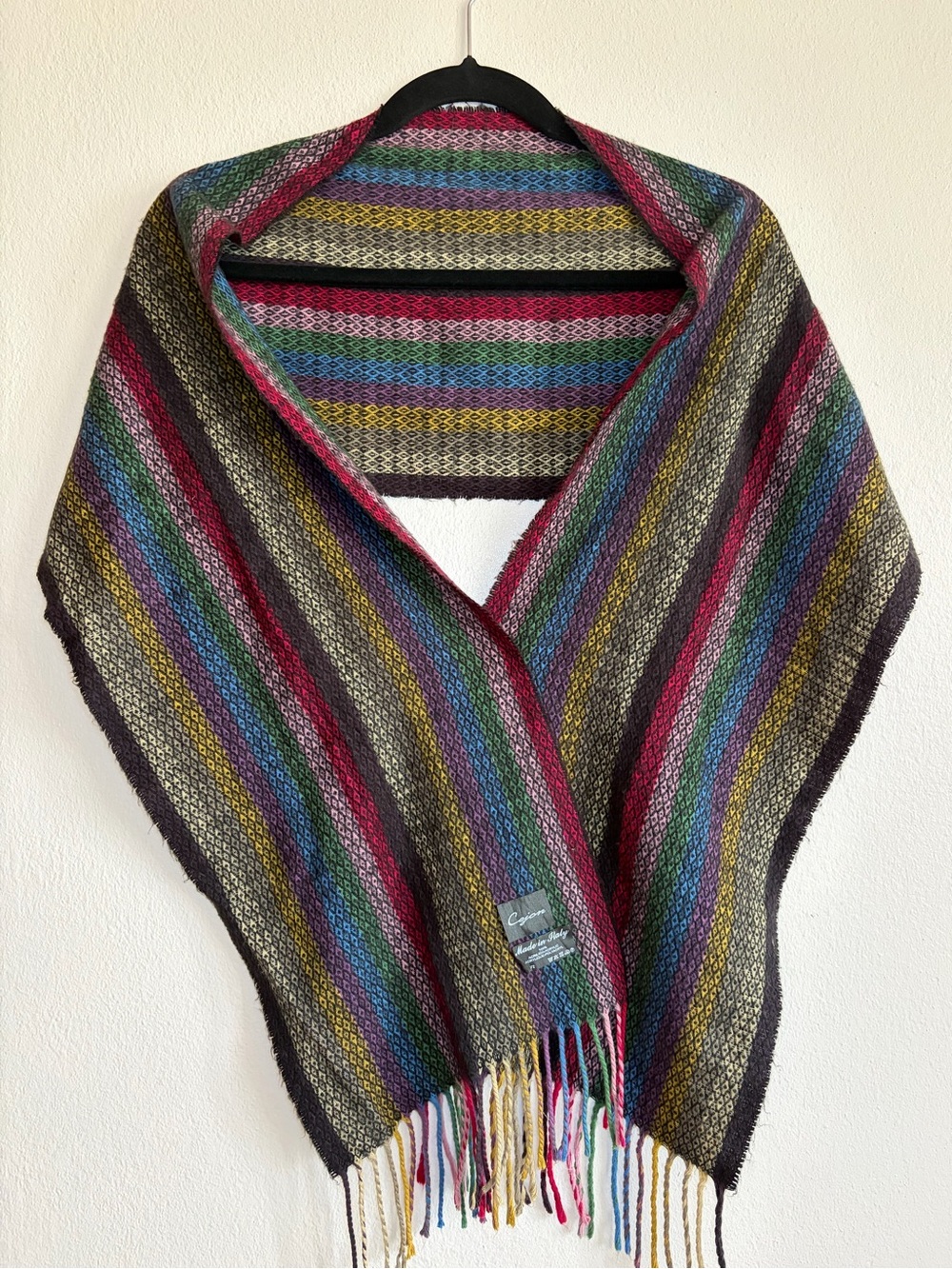 Cejon Multicolor Striped Fringe Shawl